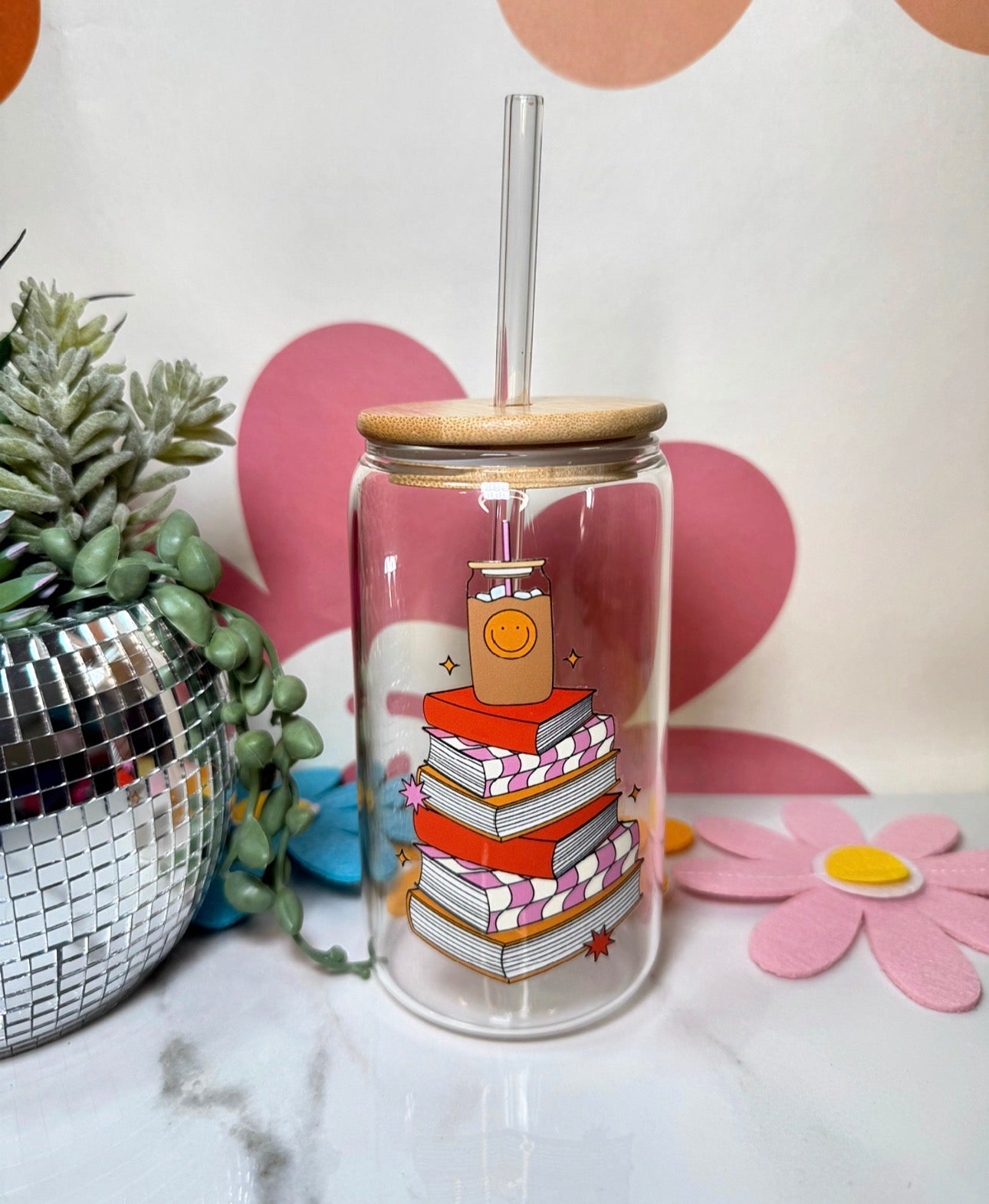 Happy Book Stack glass 16 oz