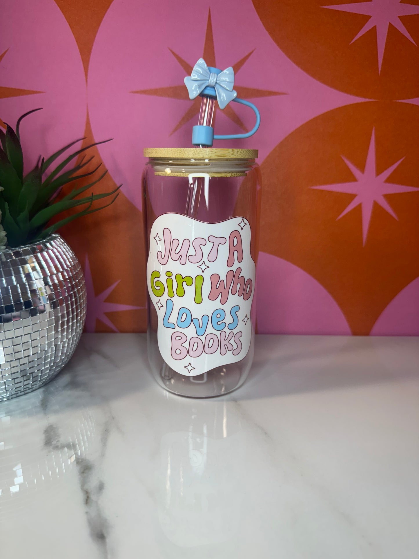 Just A Girl Who Loves Books glass 16 oz cup