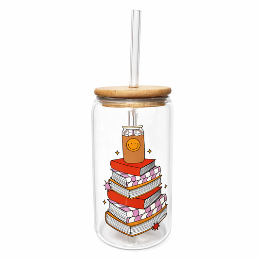 Happy Book Stack glass 16 oz