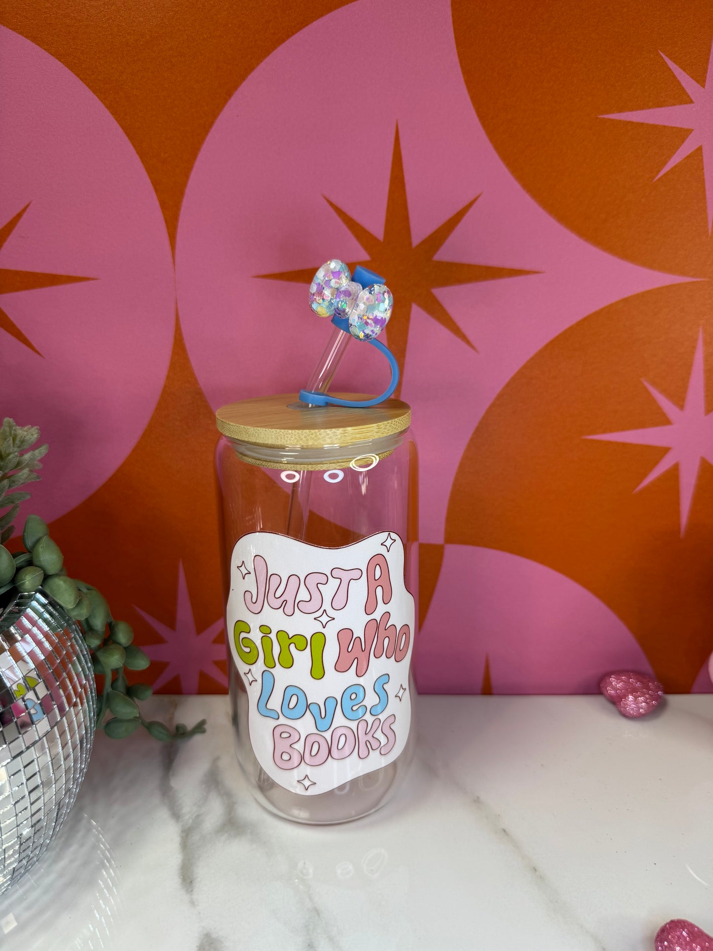 Just A Girl Who Loves Books glass 16 oz cup