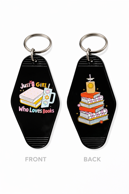 Just A Girl Who Luvs Books Stack Key Chain