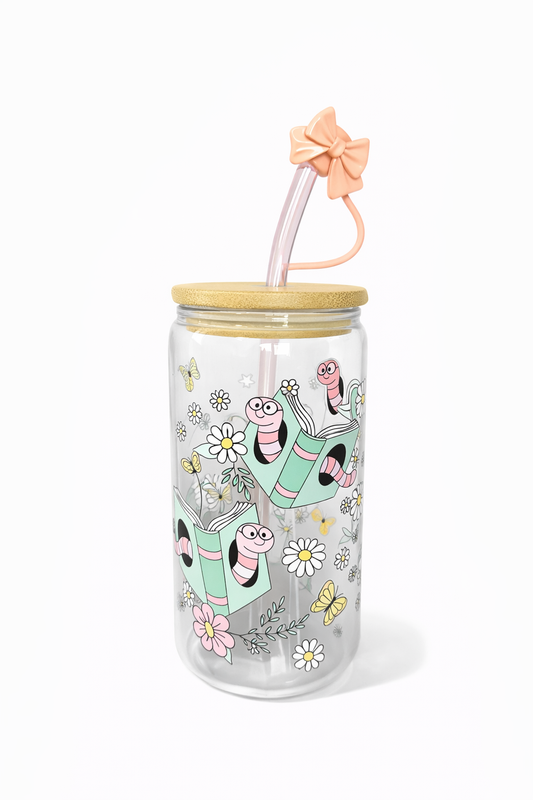 Bookworm 16 oz glass cup
