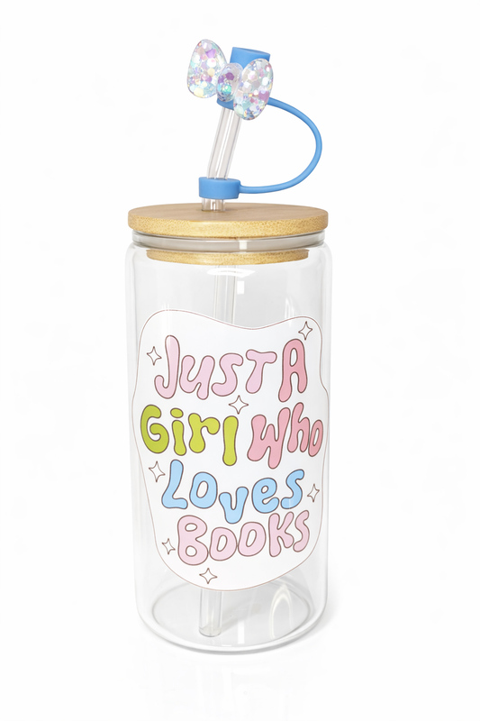 Just A Girl Who Loves Books glass 16 oz cup