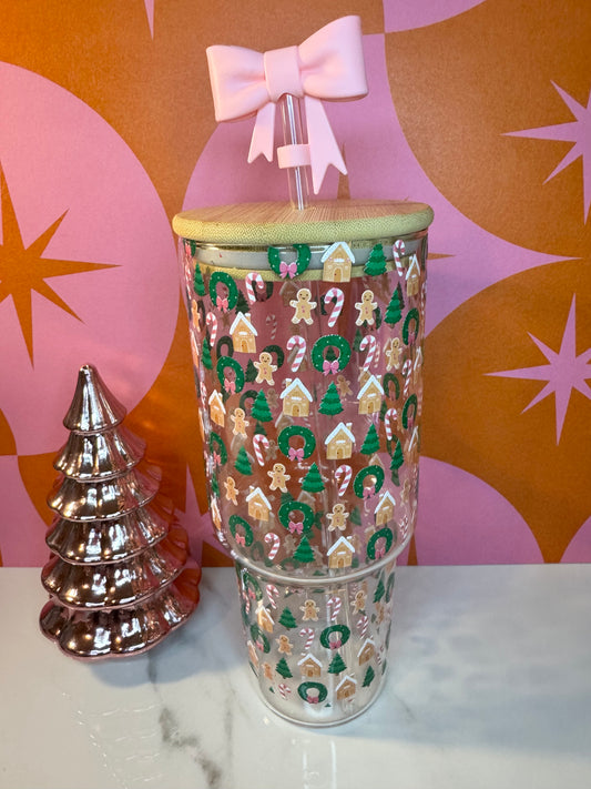 Gingerbread and Gingerbread house glass 40 O.Z Tumbler