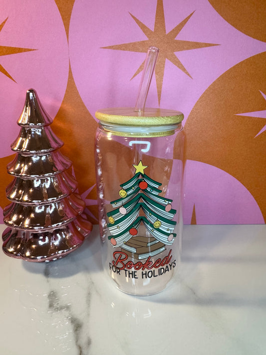 Booked for the Holidays Glass 16 oz Cup