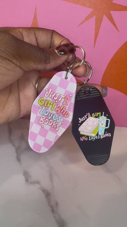 Just A Girl Who Luvs Books Stack Key Chain