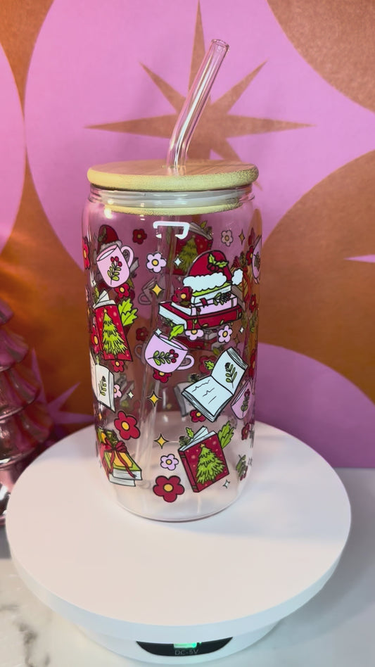 A Warm Holiday Bookish glass 16 oz Cup